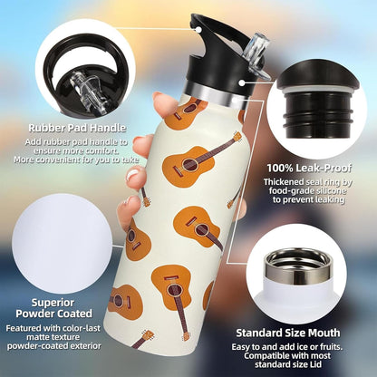Pickleball Sport Water Bottle with Straw, Vacuum Insulated Stainless Steel Thermal Drinking Travel Mug Cups For Gym Fitness Camping-20oz/600ml