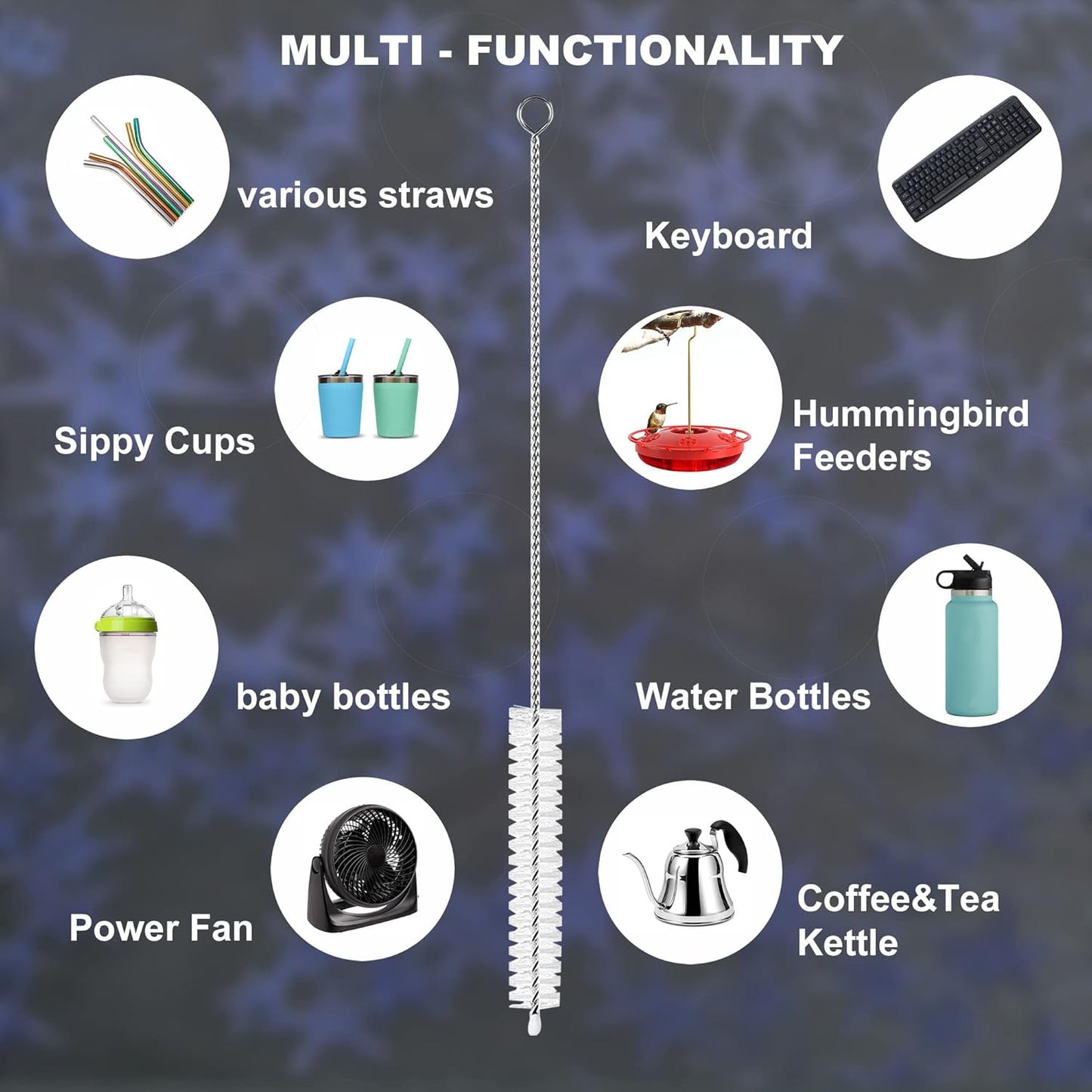 Straw Cleaner Brush Extend 12 inch, Extra Wide 12mm diam Pipe Cleaners, Extra Long Straw Brush for Sippy Cup, Water Bottle and Tubes, Drinking Straw Cleaning brush Set 10 Pack