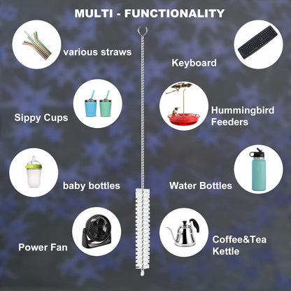 Straw Cleaner Brush Extend 12 inch, Extra Wide 12mm diam Pipe Cleaners, Extra Long Straw Brush for Sippy Cup, Water Bottle and Tubes, Drinking Straw Cleaning brush Set 10 Pack