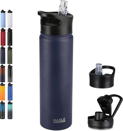 HASLE OUTFITTERS 32 oz Insulated Water Bottle Stainless Steel Double Walled Vacuum Sports Water Bottle with 2 Lids (Straw and Spout Lid) for Gym Camping Hiking(Black,1)