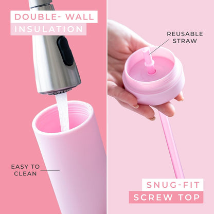 STRATA CUPS Perwinkle Skinny Tumblers with Lids and Straws (4 pack), 16oz Matte Pastel Colored Acrylic Tumblers with Lids and Straws, Double Wall Skinny Tumbler Bulk, Reusable Cup with Straw Cleaner