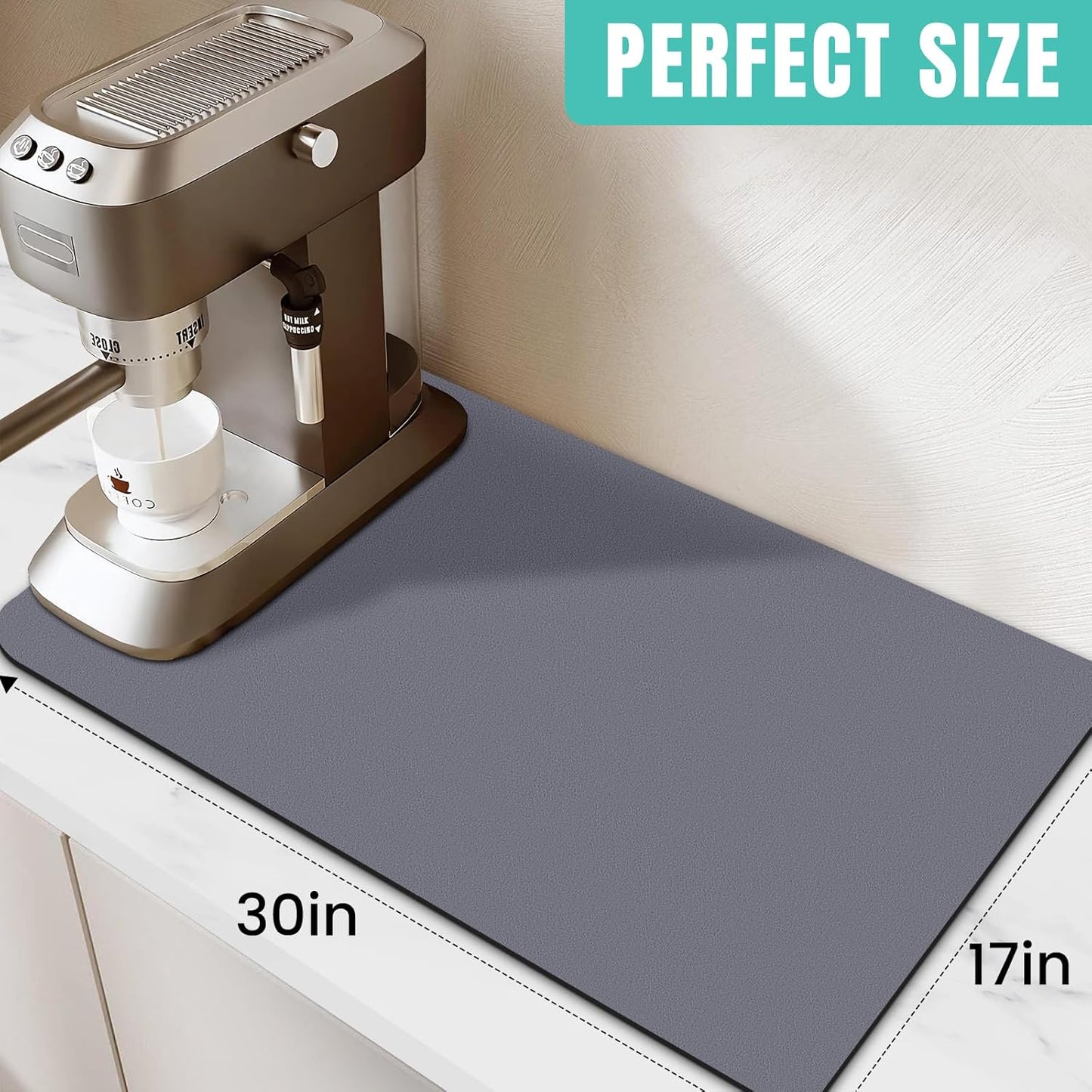 WISELIFE Coffee Mat Super Absorbent Dish Drying Mat Coffee Bar Accessories Match with Machine Large Drying Mats for Kitchen Counter 12" W x 19" L, Black