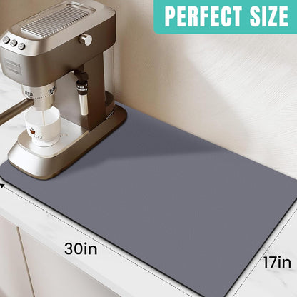 WISELIFE Coffee Mat Super Absorbent Dish Drying Mat Coffee Bar Accessories Match with Machine Large Drying Mats for Kitchen Counter 12" W x 19" L, Black