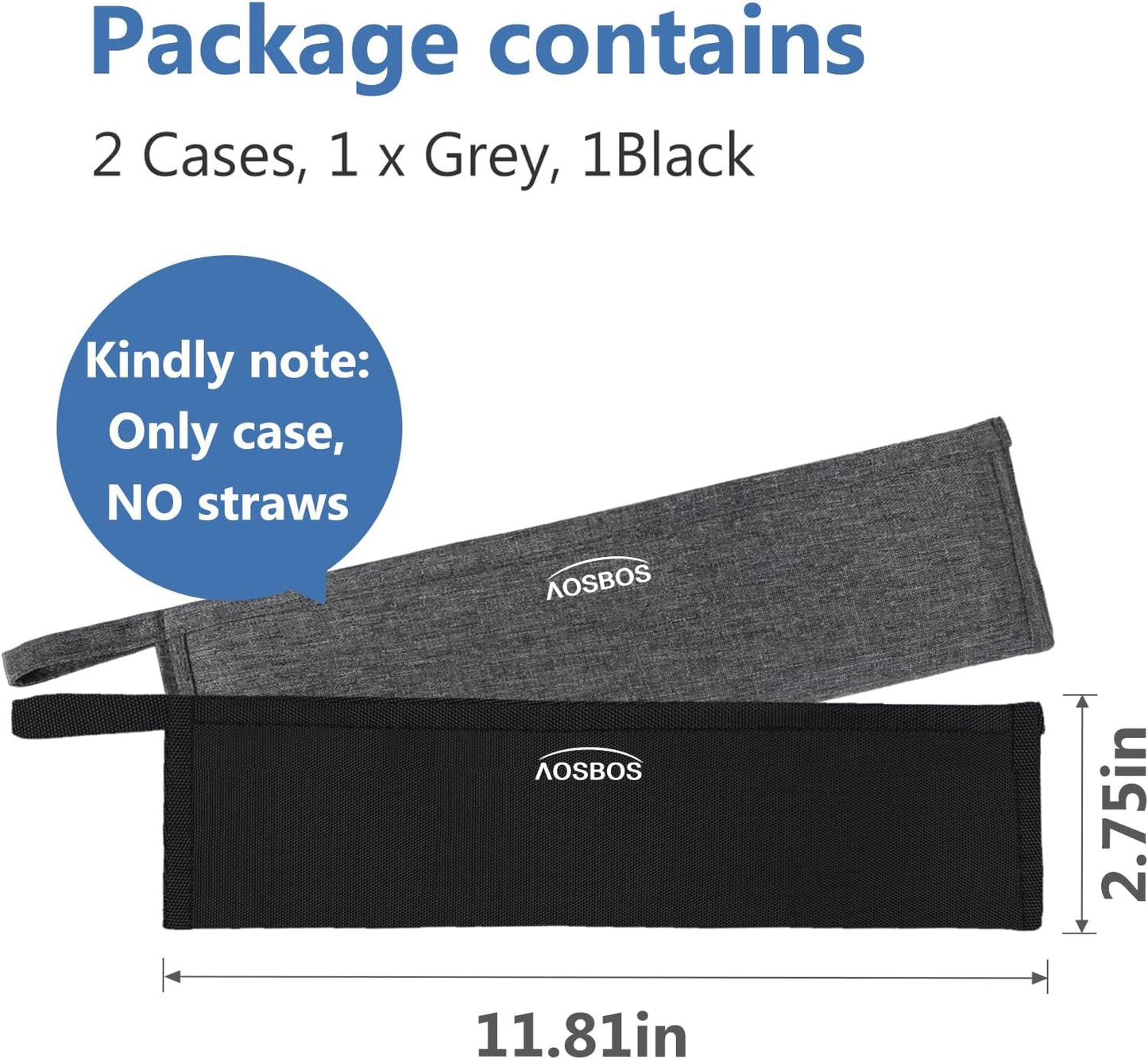 Aosbos Reusable Straws Carrying Case, Portable Small Pouch for Metal, Paper, Plastic, Silicone Disposable Straws, Stainless Steel Chopstick - Black