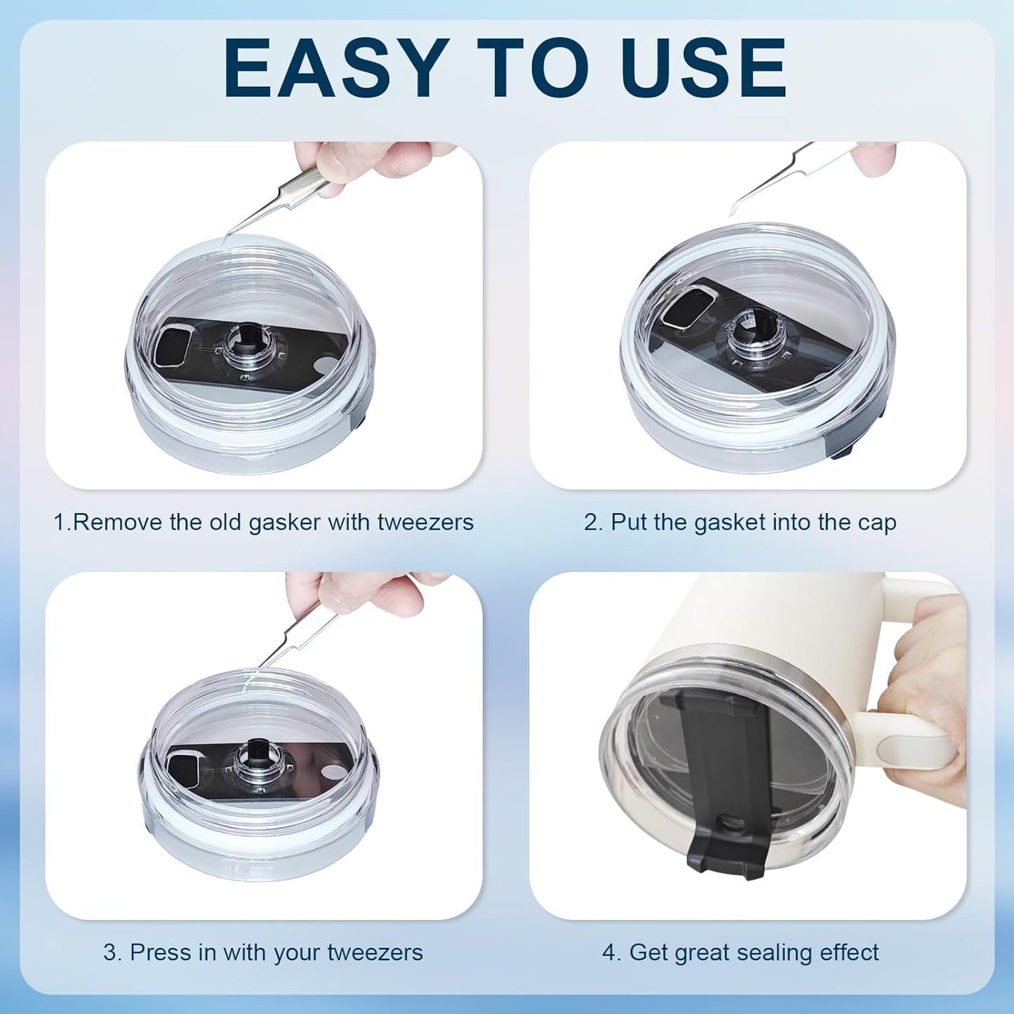 Replacement Lid Gasket Seal for Stanley 40oz Tumblers, 4 Seals & 1 Straw Cap, BPA-Free Silicone Seal for Adventure Quencher H2.0 Flowstate, Leak-Proof, Food Grade (4 Seals + 1 Straw Cap)