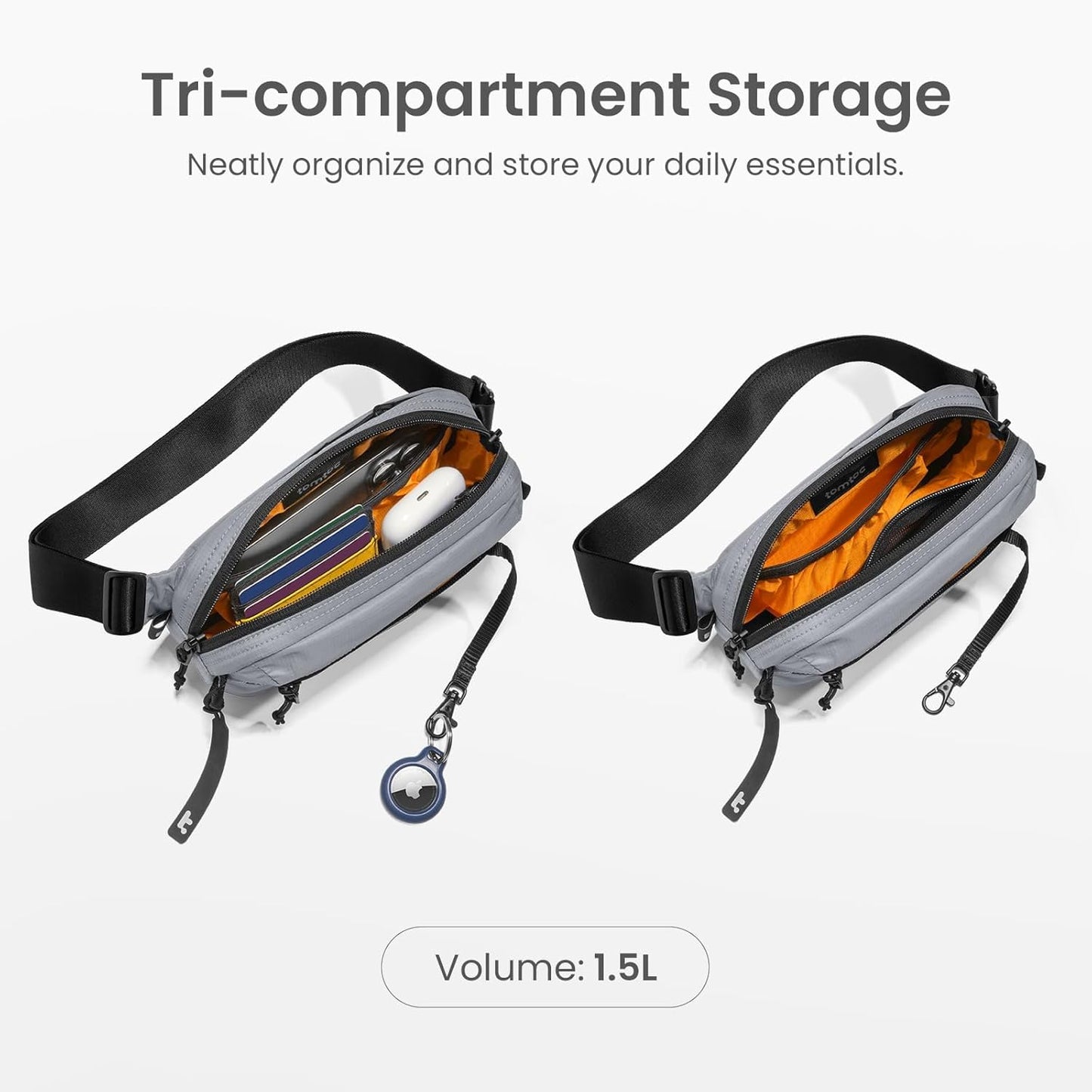 tomtoc 3.5L Sling Bag with RFID Blocking, Crossbody Bag Chest Shoulder Pack for Men and Women, Water-resistant Lightweight Casual Waist Fanny Pack for Travel/Daily Use