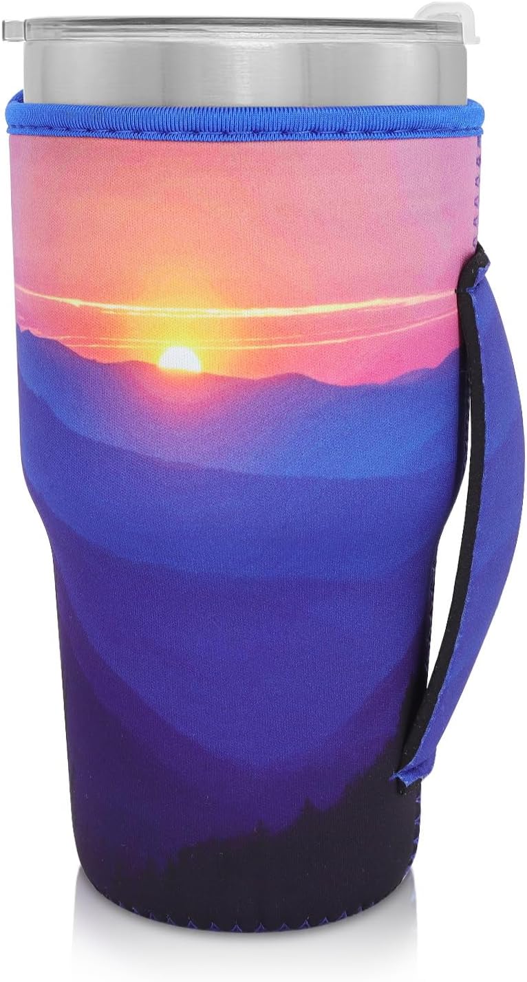 Reusable Iced Coffee Cup Sleeve Neoprene Insulated Sleeves Cup Holder with handle Idea for 30oz - 32oz Tumbler Cups, Protein Shake Bottles(Only Cup Sleeves), Black - Colors B