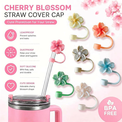 BTYHAOS Silicone Straw Caps for 10mm Tumblers | Reusable Dust-Proof Straw Toppers Compatible with Stanley 30oz & 40oz Tumblers (Purple Flower 3pc)