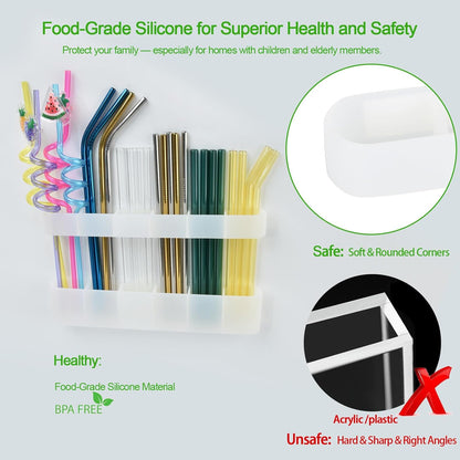 Straw Holder for Cabinet Door, Silicone Straw Organizer for Cabinet Door, Kitchen Cabinet Organizer Reusable Straws Dispenser for Home Kitchen Accessories (White)