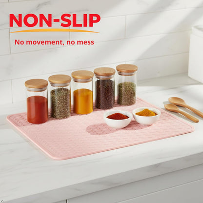Silicone Drying Mat 16 × 12 – Gray Non-Slip Sink Mat for Kitchen Counter, Heat-Resistant Food-Grade Dish Pad, Easy-Clean Multipurpose Drawer Liner (Gray, 16'' x 12'')