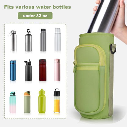 Water Bottle Holder with Strap, Water Bottle Carrier Bag with Phone Pocket, Shoulder Hand Strap Insulated Neoprene 32/40 oz Water Bottle Sleeve for Walking Hiking Camping Gym