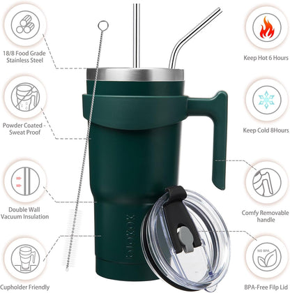 BJPKPK Tumbler With Handle And Straw Lid 40 oz Stainless Steel Insulated Coffee Tumbler Cups For Home, Office or Car,Turquoise