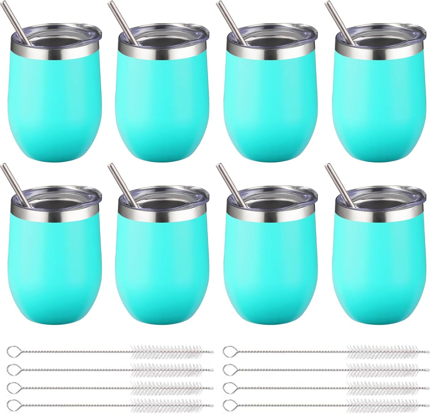 12 oz Insulated Wine Tumbler with Lid and Straw,Stainless Steel Stemless Wine Tumbler Glasses Double Wall Vacuum Wine Cups Tumbler for Coffee,Champaign,Cocktail,Office（Silver,1）