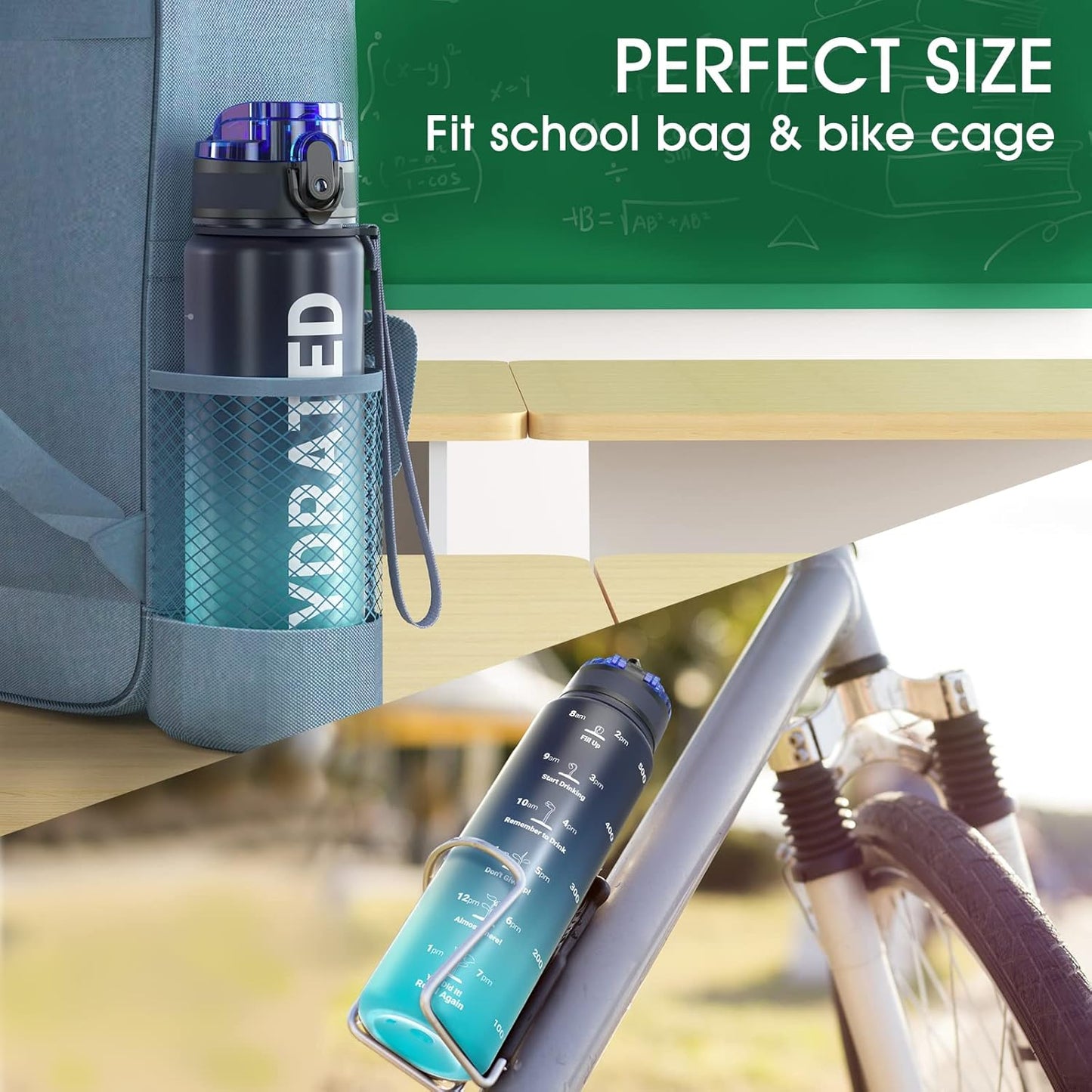 Sahara Sailor Water Bottle 32oz, Durable and Leakproof Water Bottles Motivational with Time Marker, Tritan, BPA Free, Wide Mouth with Easy Clean Brush for Gym, Travel, Home, School, Office (1 Bottle)