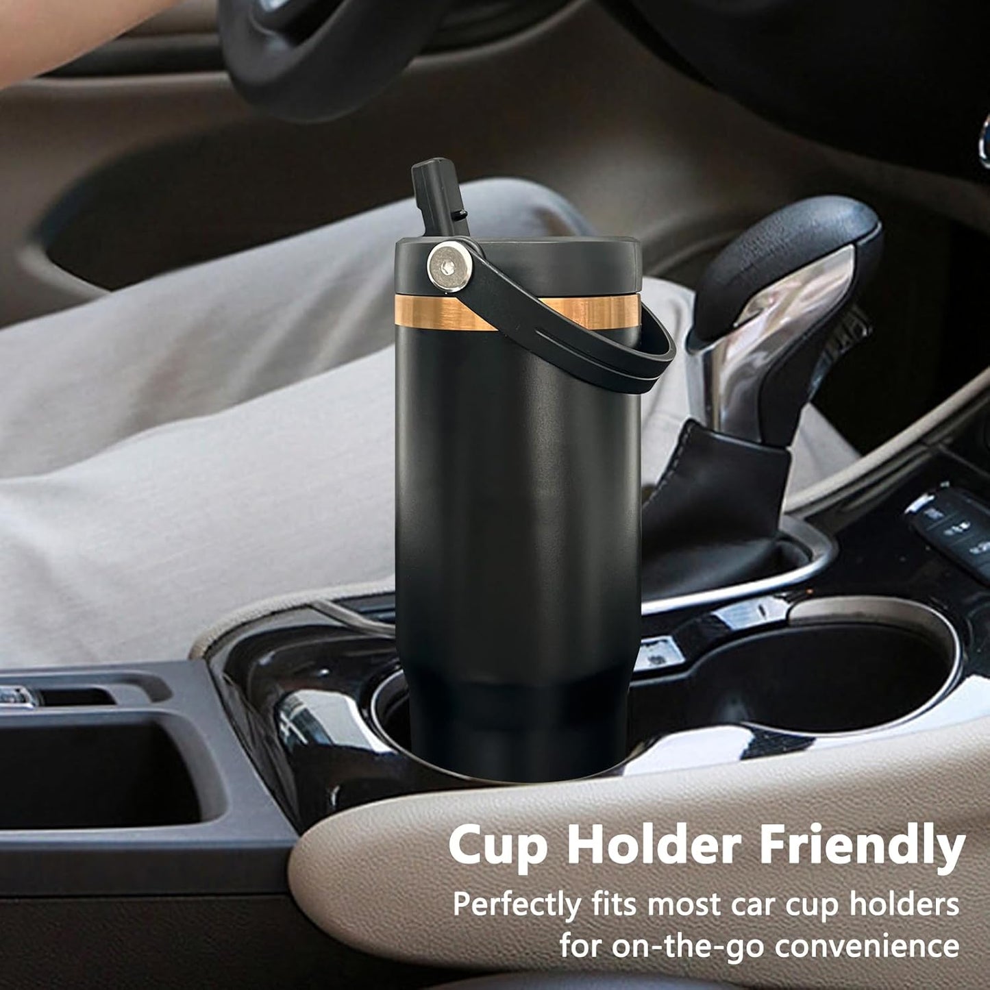 30 oz Tumbler Bulk with Handle and Straw, Vacuum Insulated Tumblers with Flip Straw and Top Handle, Leakproof Powder Coated Tumbler, Stainless Steel Travel Mug for Coffee (Black, 1 Pack)