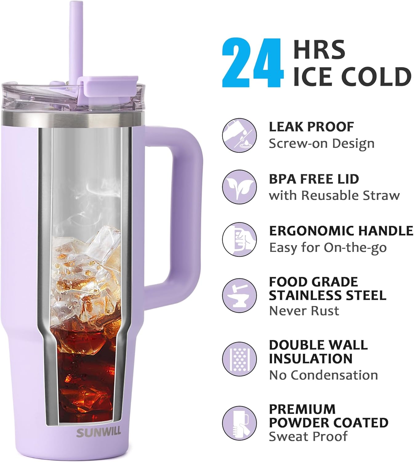 SUNWILL 20 oz Tumbler with Handle and Straw Leak Proof,Travel Coffee Mug with Lid, Stainless Steel Cup Insulated for Office & Gym, Cupholder Friendly, Powder Coated Orchid