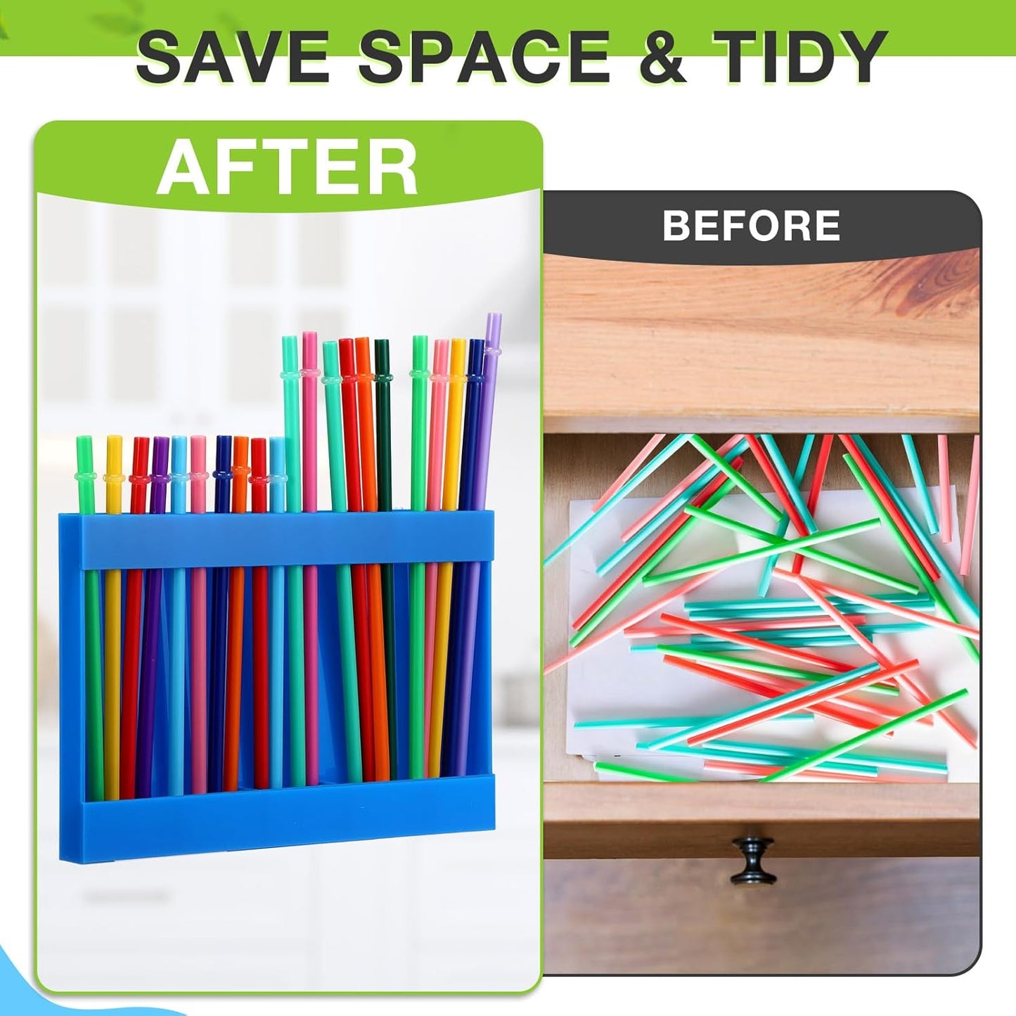 Qinyoung Acrylic Straw Holder for Cabinet Door with Double Sided Adhesive Tape Reusable Straw Organizer Tumbler Storage Kitchen Accessories Container for Counter Cupboard(Classic,Large,Transparent)
