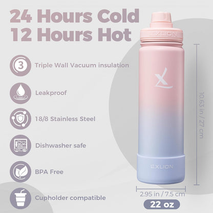 Lexlion Tea Infuser Water Bottle 32 Oz – Triple Wall Insulated Stainless Steel, Loose Leaf & Fruit Strainer, 3 Leakproof Lids, BPA-Free Silicone Sleeve, Reusable Thermal Mug