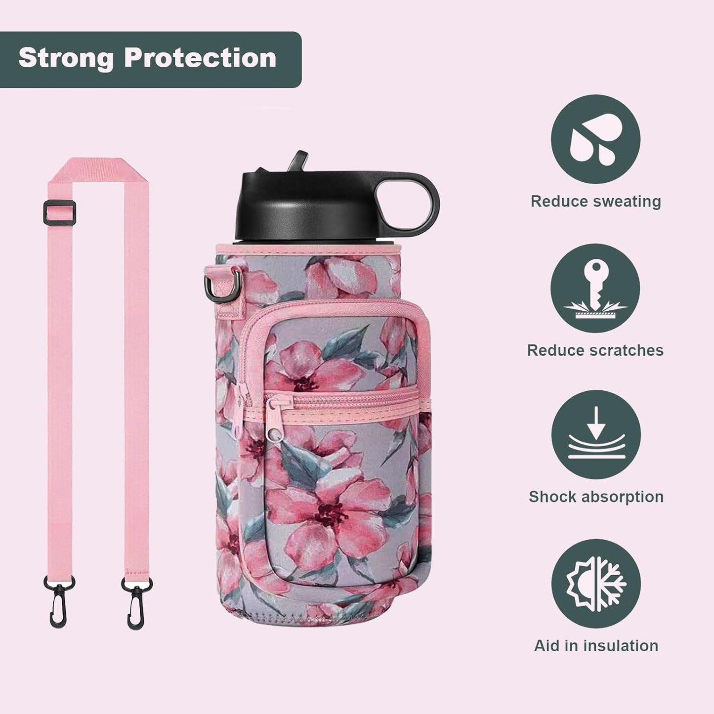 Water Bottle Holder with Strap, Insulated Crossbody Sling Bag, Carrier with Phone Pocket for Walking Hiking Camping Fishing