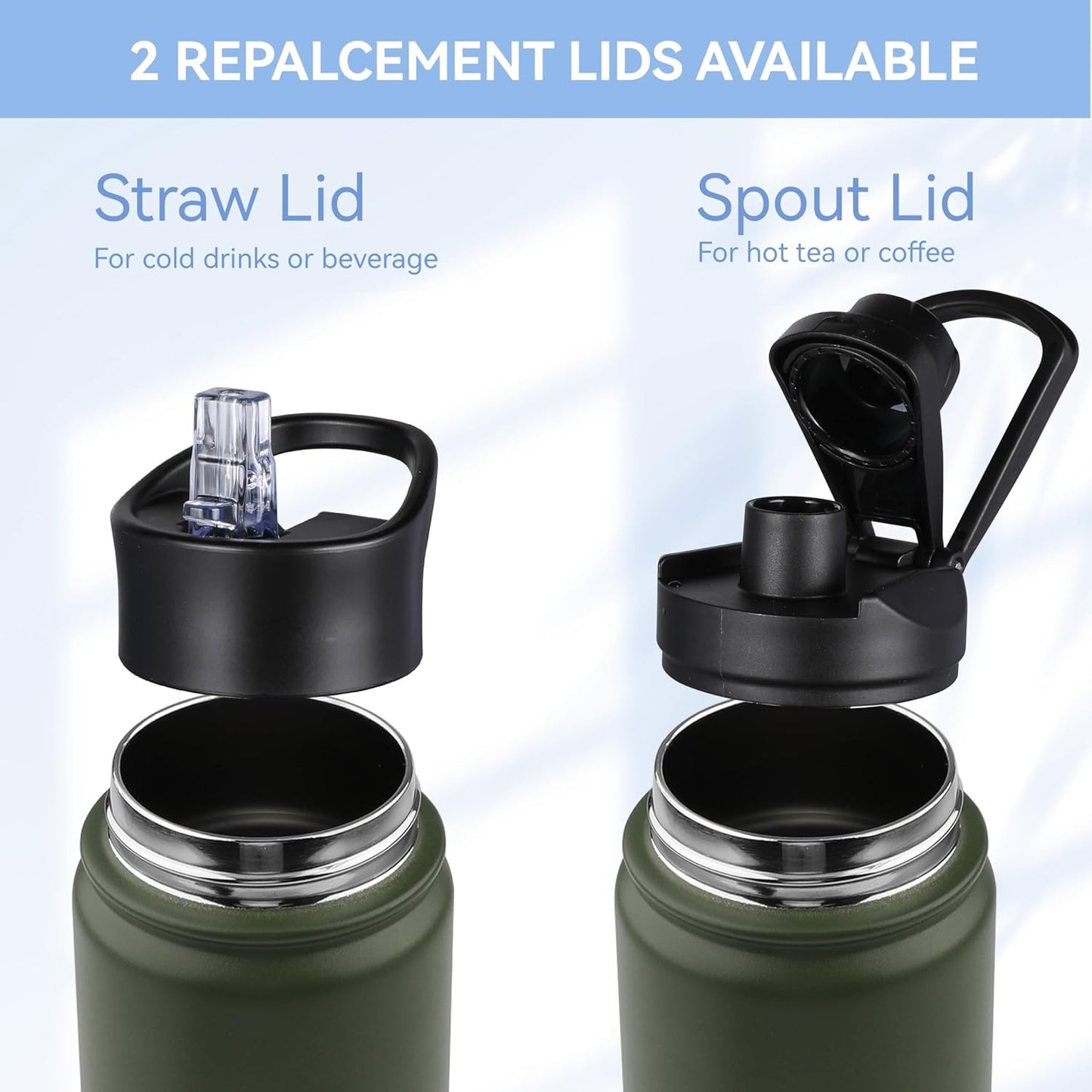 HASLE OUTFITTERS 32 oz Insulated Water Bottle Stainless Steel Double Walled Vacuum Sports Water Bottle with 2 Lids (Straw and Spout Lid) for Gym Camping Hiking(Black,1)