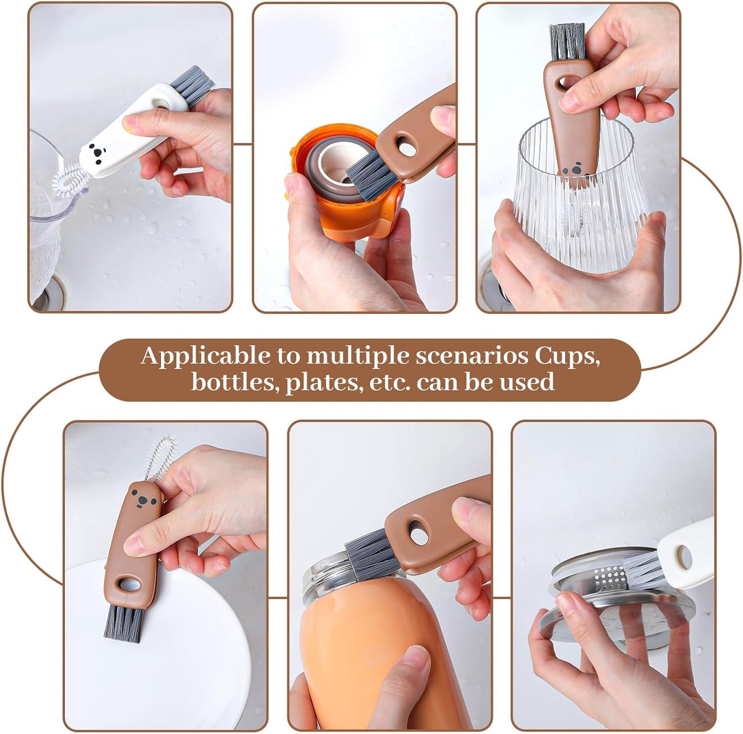 3 in 1 Cup Lid Cleaning Brush,2Pcs Multifunctional Lid Gap Cleaning Brush Tool,Water Bottle Lidss Cleaner for Straws,Tumblers,Bottles Caps