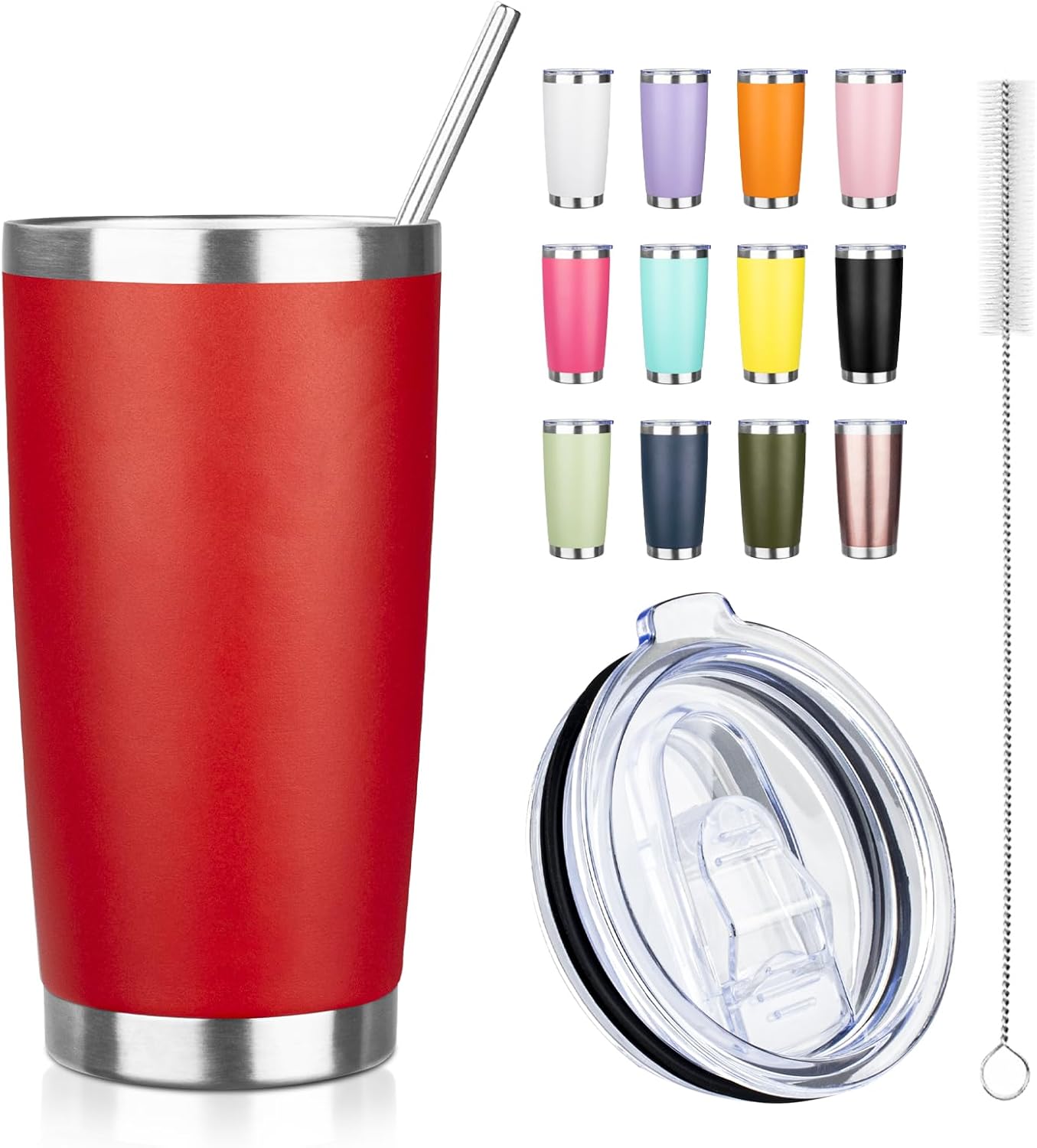 20oz Tumbler with Straw and Brush, Stainless Steel Vacuum Insulated tumbler, Double Wall Insulated Coffee Tumbler for Outdoor, Home, Travel,Office (Buff,1pcs)