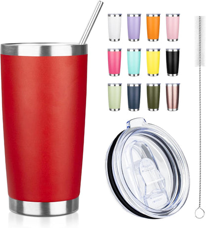 20oz Tumbler with Straw and Brush, Stainless Steel Vacuum Insulated tumbler, Double Wall Insulated Coffee Tumbler for Outdoor, Home, Travel,Office (Buff,1pcs)