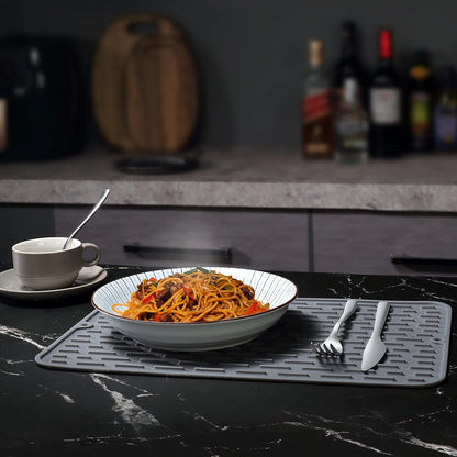 To encounter Silicone Dish Drying Mat -Small 17.5" x 8" - Set of 2 Flexible Stemware Drying Mat, Heat Resistant Silicone Trivet, Countertop Mat, Dish Draining Mat, Sink Mat