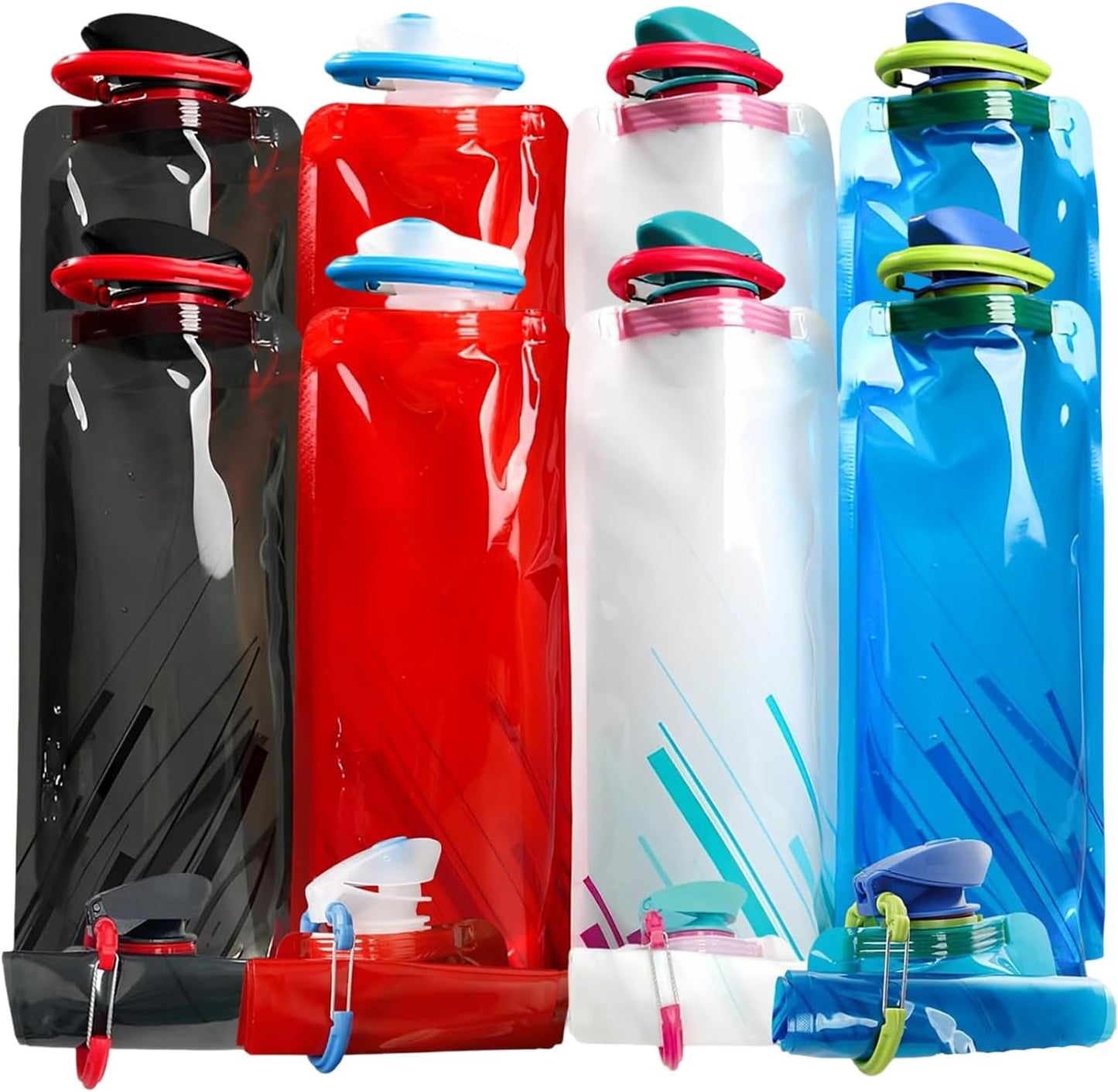 4 Pack Collapsible Water Bottles for Travel – 24oz Foldable Water Bottle with Leakproof Lid, Food-Grade Silicone Portable Reusable BPA-Free Water Bottle for Hiking,Sports,Camping,Biking