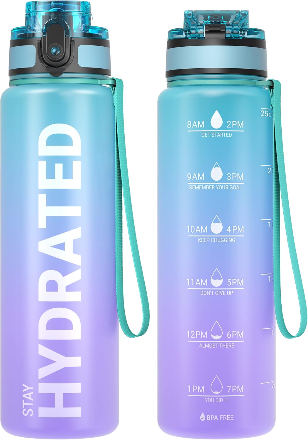 Sahara Sailor Water Bottle 32oz, Durable and Leakproof Water Bottles Motivational with Time Marker, Tritan, BPA Free, Wide Mouth with Easy Clean Brush for Gym, Travel, Home, School, Office (1 Bottle)