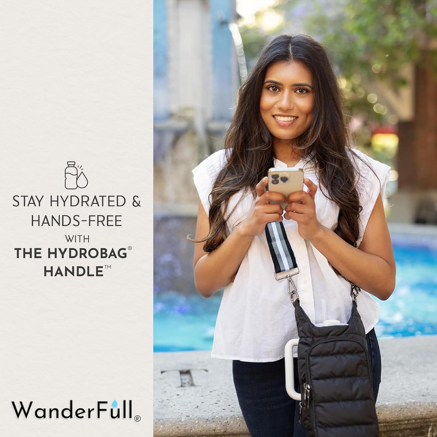 WanderFull Original HydroBag Handle® Zipper Slot for Handle, Hands-Free Crossbody Water Bottle Holder & Tumbler Accessories