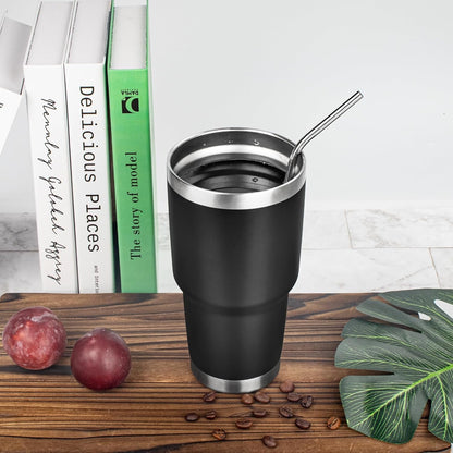 20oz Tumbler with Lid and Straw Double Wall Powder Coated Vacuum Insulated Coffee Tumbler Stainless Steel Insulated Travel Coffee Mug Spill-Proof Thermal Cup for Hot and Cold Beverage,Black