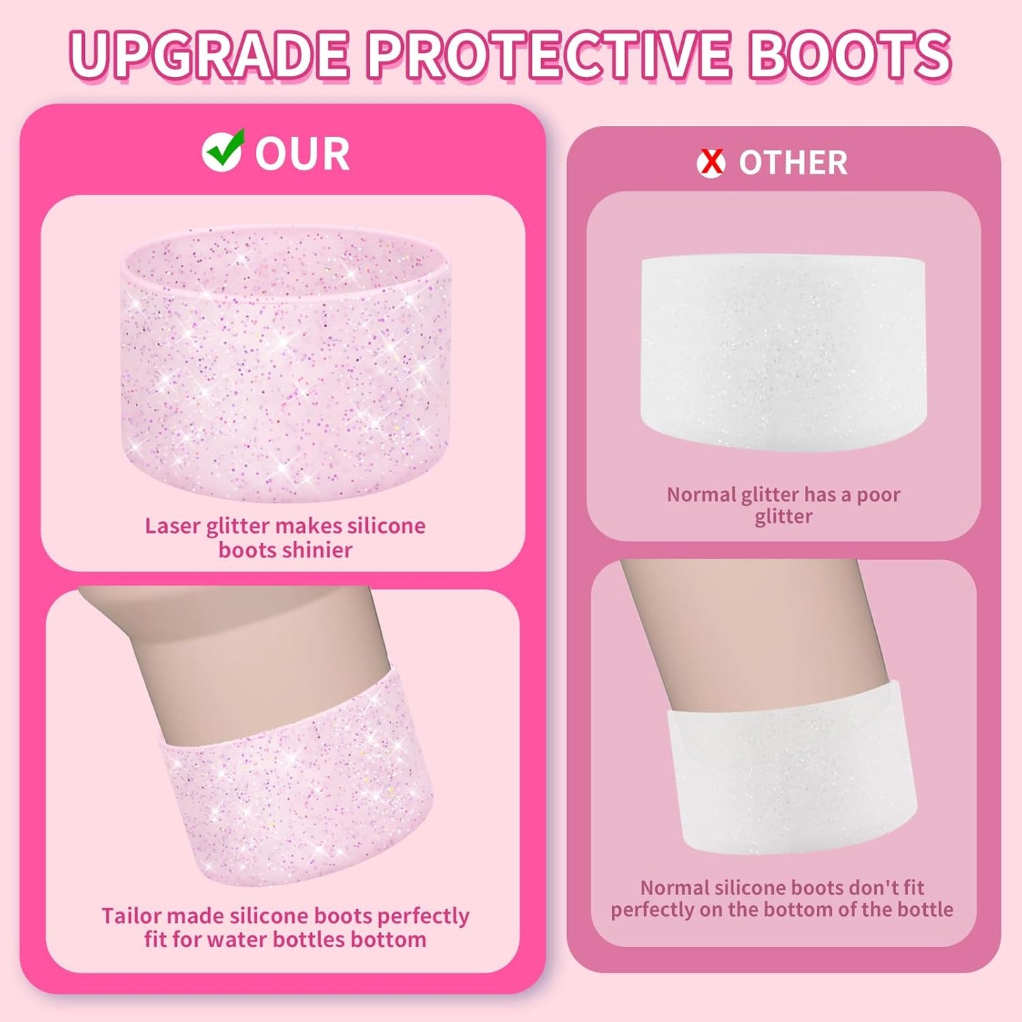 WUQID Protective Bling Silicone Boot Sleeve, Compatible with Stanley Tumbler 20-40oz & Hydro Flask Bottle 12oz-24oz, Glitter Reduces Dents Sleeve Cover for More Bottles/Tumblers Bottom of 2.83-2.95in