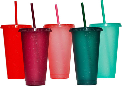 Suertestarry Tumbler with Straw and Lid,Water Bottle Iced Coffee Travel Mug Cup,Reusable Plastic Cups,Perfect for Parties,Birthdays,24oz-5 Pack (Rainbow, 5pack)