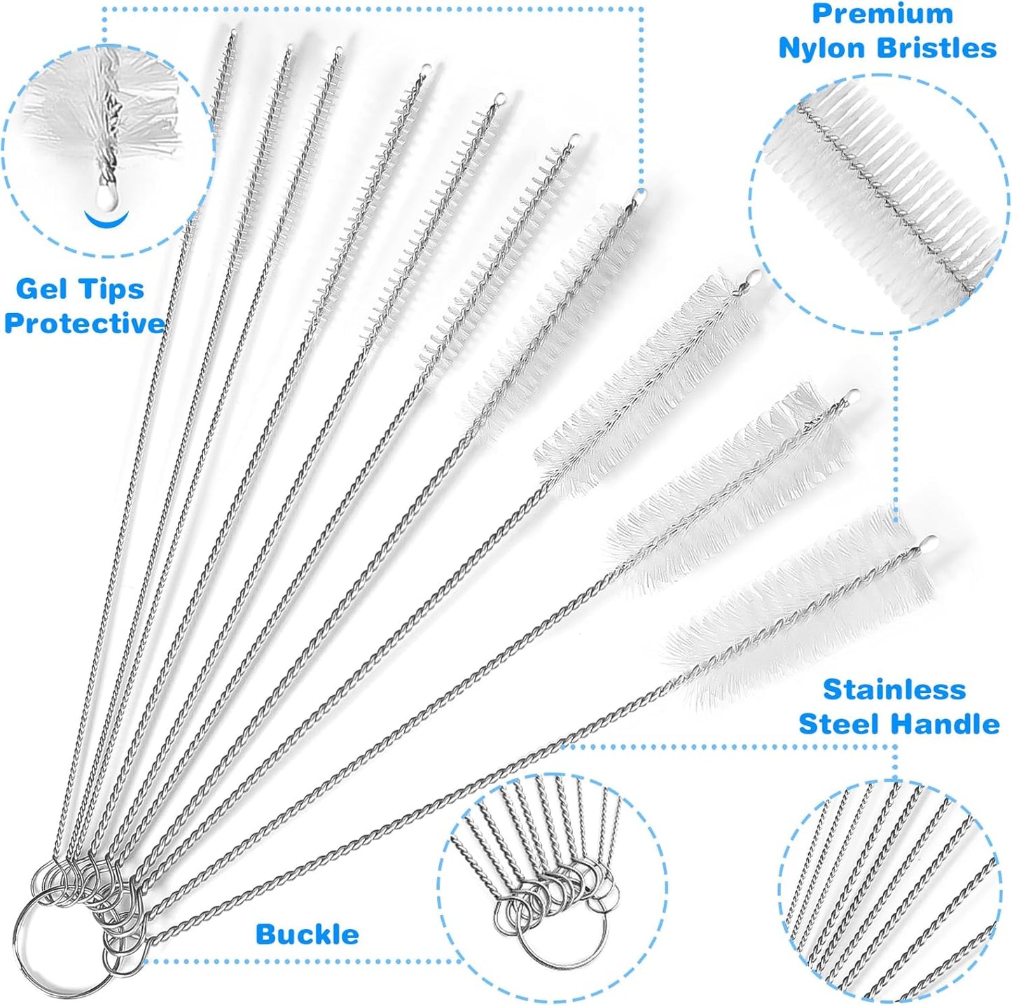 Straw Cleaner Brushes Sets, 12 Pieces 8.2 Inch Botthle Cleaning Brush and Nylon Tube Brush Brush Kit for Sippy Cup, Tumbler, Water Bottle, Drinking Straw (Black)