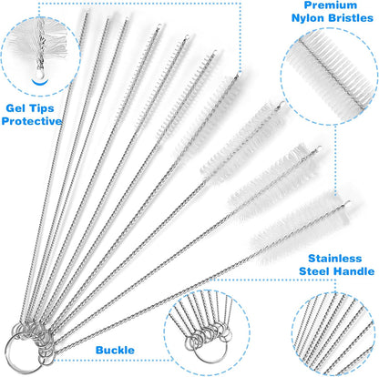 Straw Cleaner Brushes Sets, 12 Pieces 8.2 Inch Botthle Cleaning Brush and Nylon Tube Brush Brush Kit for Sippy Cup, Tumbler, Water Bottle, Drinking Straw (Black)