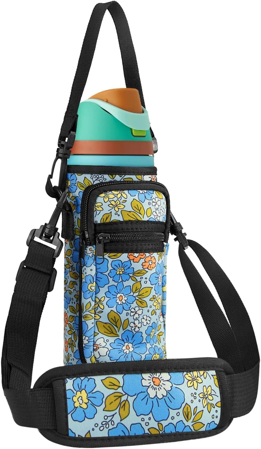 Neoprene Water Bottle Holder Bag with Cell Phone Pocket Compatible with Owala FreeSip 24 oz，Water Bottle Carrying Bag ，with Adjustable Shoulder Strap,for 24oz Stainless Steel Water Bottle