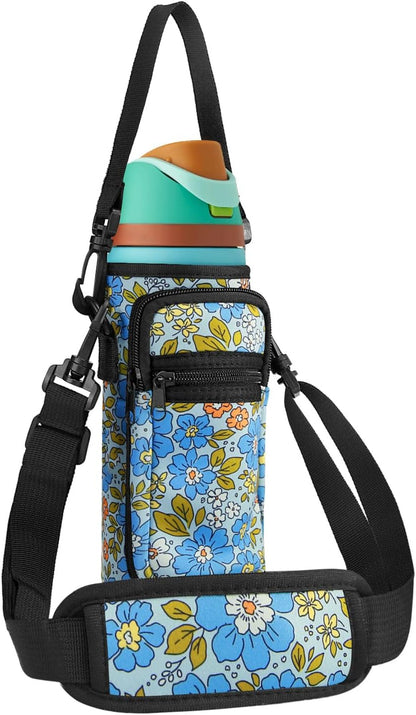 Neoprene Water Bottle Holder Bag with Cell Phone Pocket Compatible with Owala FreeSip 24 oz，Water Bottle Carrying Bag ，with Adjustable Shoulder Strap,for 24oz Stainless Steel Water Bottle