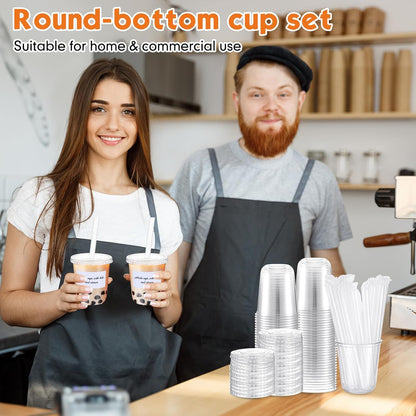 Ziliny 50 Sets Crystal Clear Plastic Cups with Lids, Straws and Stickers, Disposable Iced Coffee Cups Thickened PET for Iced Coffee, Bubble BobaTea, Smoothie, Cold Drinks, Juice, Shops (12 oz)