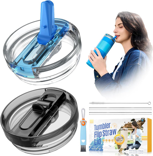 2 Pack 30 oz Tumbler Flip Straw Lid Replacement Fit for Stanley Quencher,Spill Proof Splash Resistant Tumbler Lids, Reusable Leak Proof Tumbler Cover for Stanley Cup Accessories