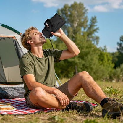 NATURE PIONEOR Water Bottle Holder with Adjustable Strap - 26/32/36/40/46/64oz Insulated Water Bottle Sling Carrier with Paracord Handle & 2 Pockets, Outdoor Sports, Hiking, Camping, Gym