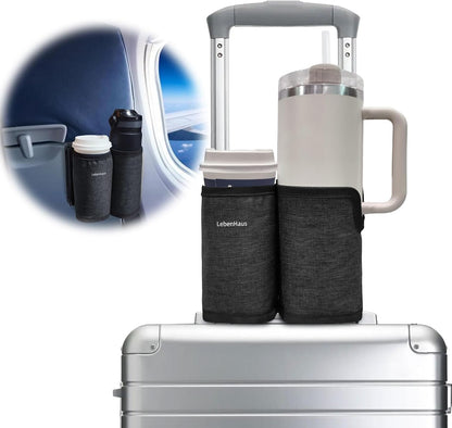 2 in 1 Luggage Cup Holder for Suitcase Airplane Cup Holder for Tray Table Drink Carrier for Stanley Tumblers Coffee Beverage Organizer Luggage Drink Holder Travel Gifts for Women (Gray)
