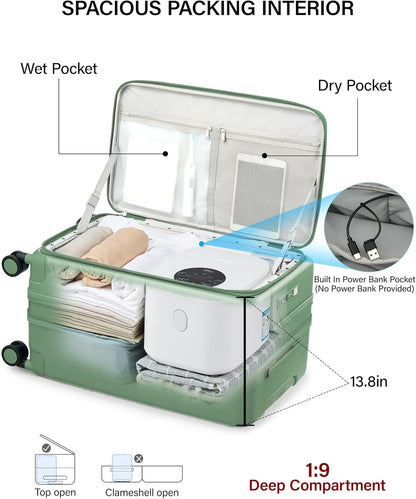 Hanke 20 Inch Expandable Carry On Luggage with Cup Holder 22x14x9 Airline Approved, Top Opening Hard Shell Suitcases with Wheels, Carry-On Travel Suitcase Trunk Luggage with Lock, Smoke White
