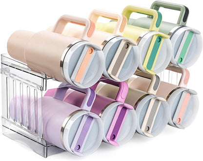 Water Bottle Organizer for Full Stanley 40 oz Tumbler with Handle, Cabinet Kitchen Pantry Organizers and Storage for Owala Stanley Cup Accessories Holder, Patented Stackable Tumbler Organizer Gifts