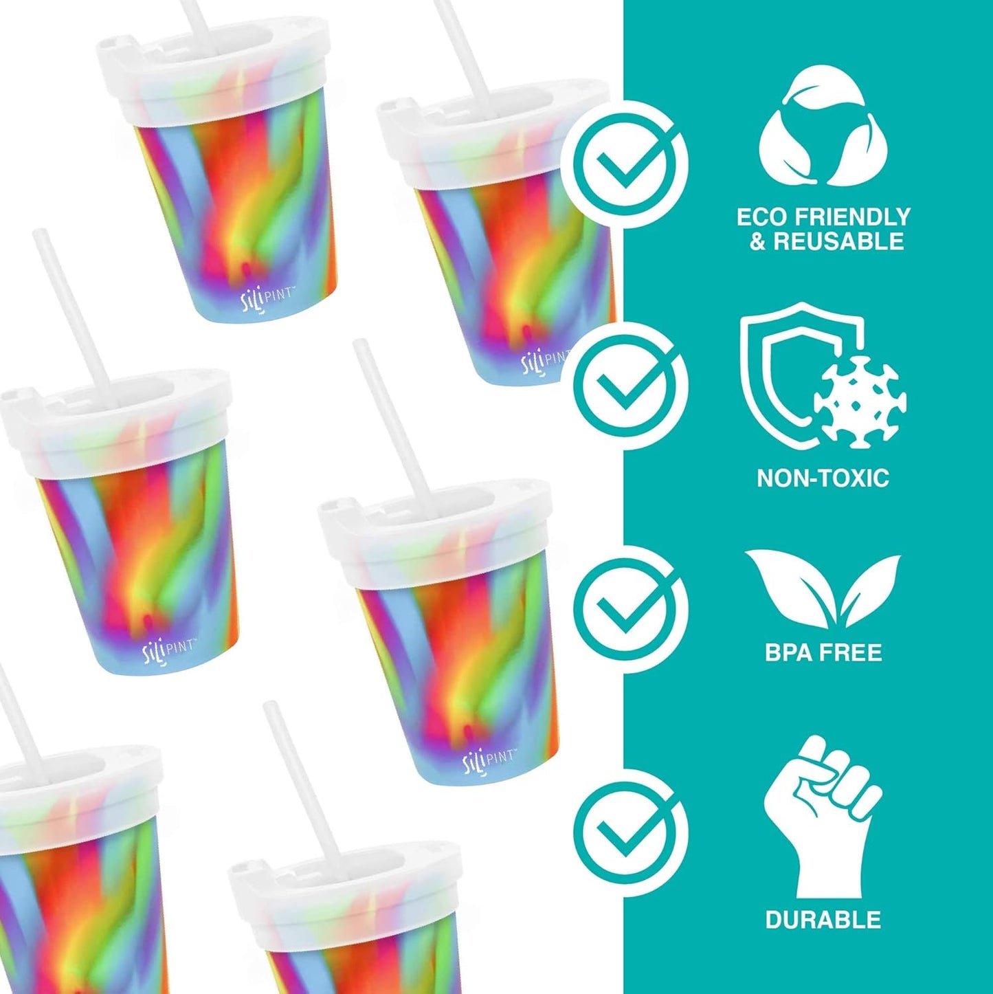Silipint 8oz Silicone Tumbler with Straw and Lid – Unbreakable, BPA Free, Non-Toxic, Dishwasher, Microwave, Freezer Safe Tumbler Cup – Drinkware for Juice, Smoothies, Coffee (Cool Berry Crush)