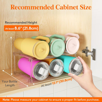 Lifewit Stackable Bottle Storage Organizer, Clear Freestanding Wine Holder for Cabinet, Large Slot Water Bottle Tumbler Cup Organizer for Pantry, Plastic Wine Rack for Fridge Cellar, 3Tier Hold 9
