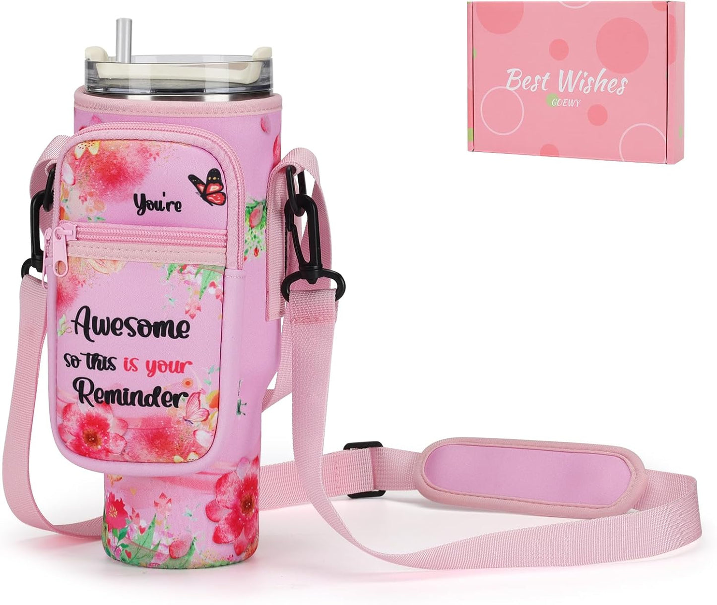 GOEWY Water Bottle Carrier Bag for Stanley 40/30 oz Tumbler with Phone Pocket Neoprene Water Bottle Holder with Shoulder & Handheld Strap Stanley Cup Accessories