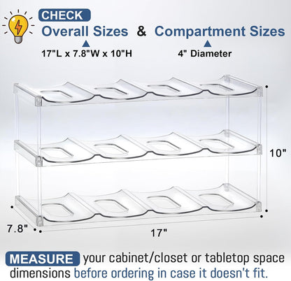 LARGER Compartment - 3 Tier Stackable Water Bottle Organizer Holder - for Stanley 40oz & Others' Large Tumbler - Clear Wine Rack, 12 Cup Bottle Holder for Cabinet Home Countertop Fridge Pantry Shelf