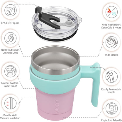 BJPKPK Tumbler With Handle And Straw Lid 40 oz Stainless Steel Insulated Coffee Tumbler Cups For Home, Office or Car,Turquoise
