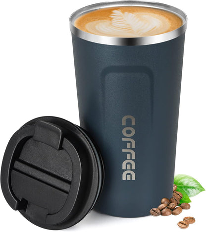 17oz (510ml) Vacuum Insulated Coffee Travel Mug, Leak proof Double Wall Stainless Steel Reusable Cup with Lid, Thermal Tumbler for Hot and Cold Drinks, Matte Texture White